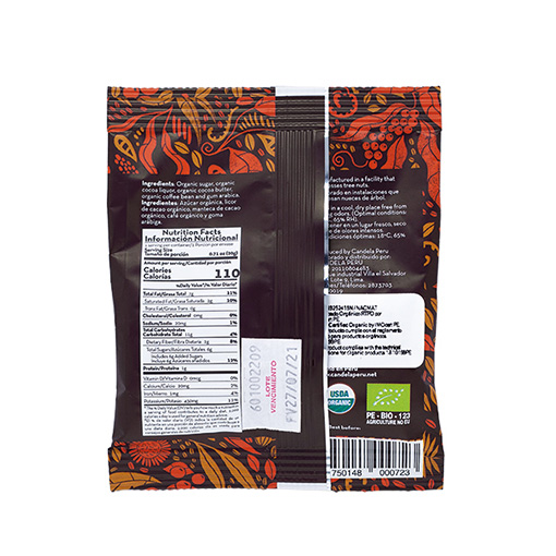 Café Cubierto con Chocolate Orgánico 20 gr / 55% Cacao