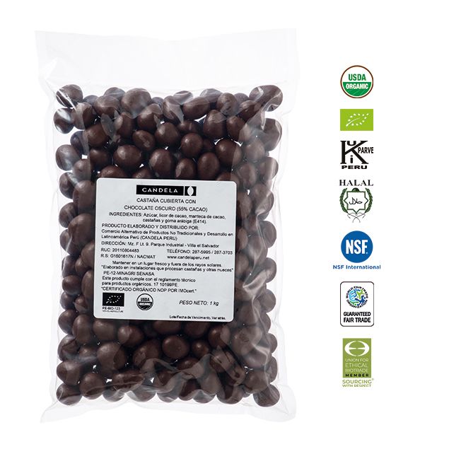 Castaña Cubierta con Chocolate Orgánico 1Kg / 55% Cacao
