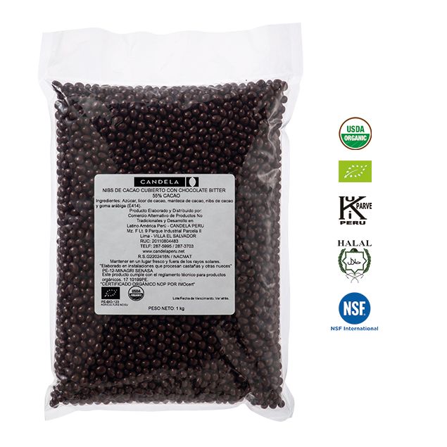 Nibs de Cacao Cubiertos con Chocolate Orgánico 1Kg / 55% Cacao