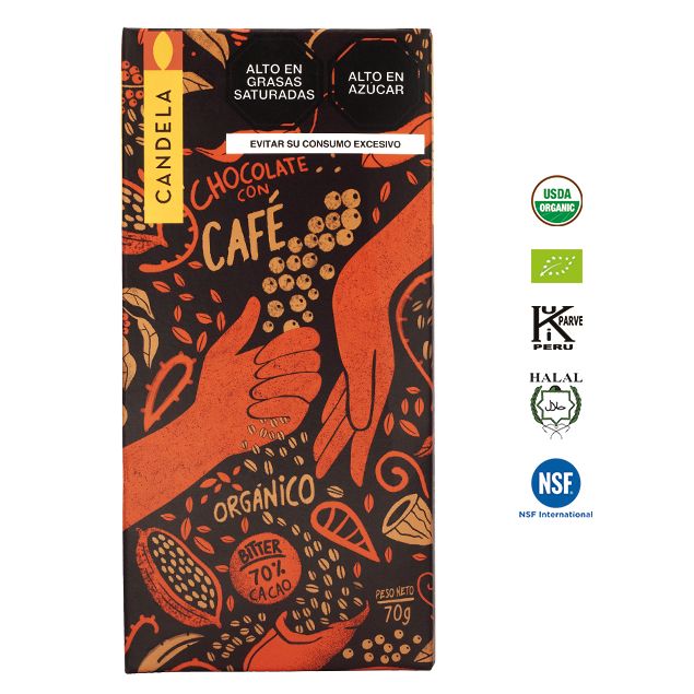 Chocolate Bitter con Café Orgánico 70g / 70% Cacao