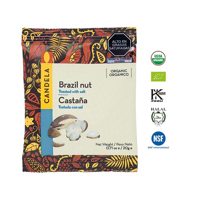 Castañas Amazónicas Tostadas con Sal Orgánico 20g / Caja de 16 unidades