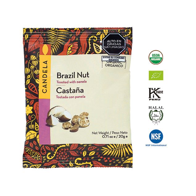 Castañas Amazónicas Tostadas con Panela Orgánica 20g / Caja de 16 unidades