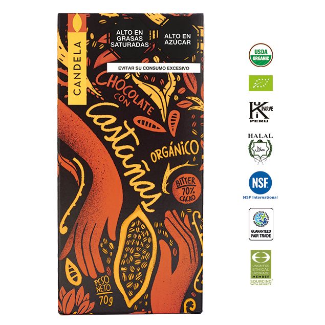 Chocolate Bitter con Castaña Amazónica Orgánico 70g / 70% Cacao
